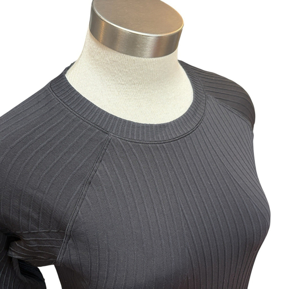 Lululemon Rest Less Pullover Aerial Current Black Ribbed SZ 8 - Picture 2 of 7